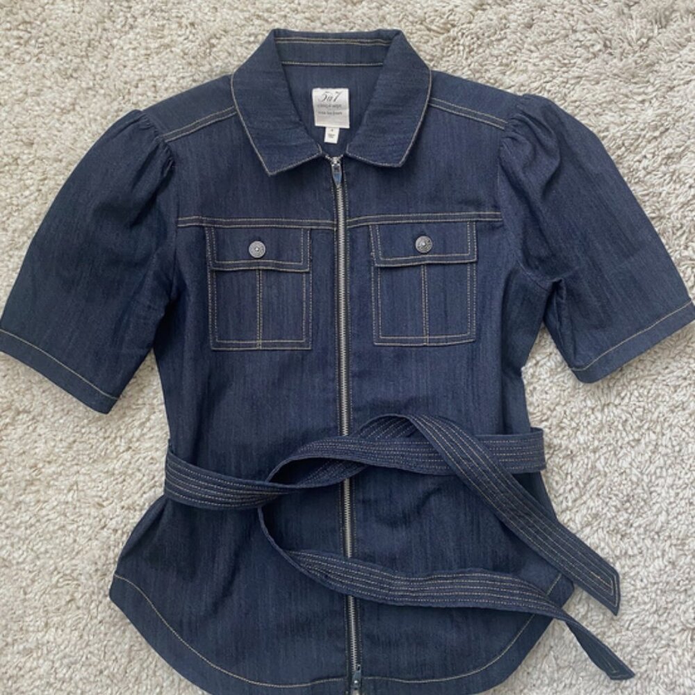 CINQ A SEPT LUELLA JACKET IN BLUE DENIM W/STITCHING SIZE 4 - Picture 4 of 6